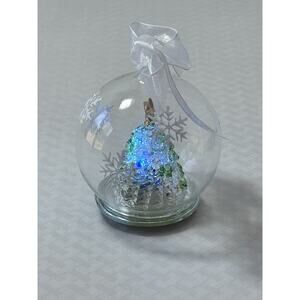3.5” Glass Dome LED Light‎ Up Christmas Tree Ornament W/ Snowflake Etchings